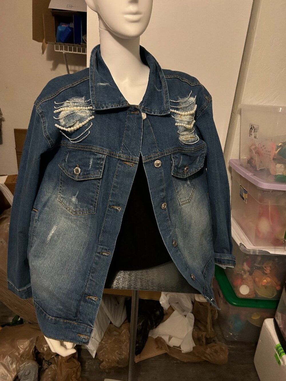 Denim Distressed Jacket - L NWT